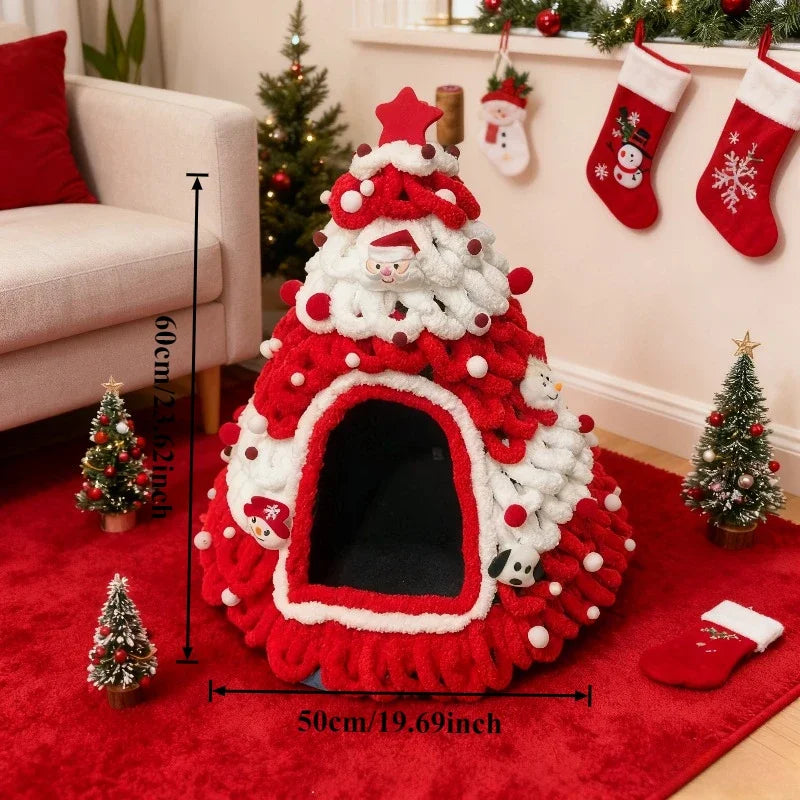 Christmas Tree Cat House & Bed – Winter Warm Enclosed Cat Nest, Cozy Security Hideaway for Cats & Kittens