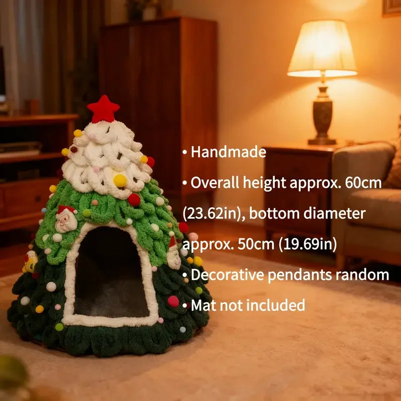 Christmas Tree Cat House & Bed – Winter Warm Enclosed Cat Nest, Cozy Security Hideaway for Cats & Kittens