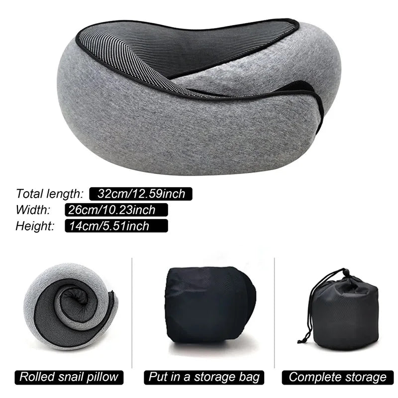 Emesa Home Travel Neck Pillow Memory Foam U-shaped Pillow Snail Style Travel Neck Support Portable Adjustable Soft Noon Break Sleep Pillows
