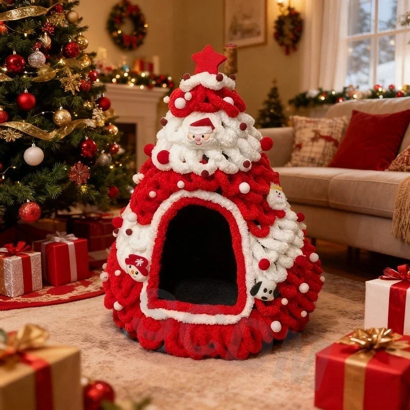 Christmas Tree Cat House & Bed – Winter Warm Enclosed Cat Nest, Cozy Security Hideaway for Cats & Kittens