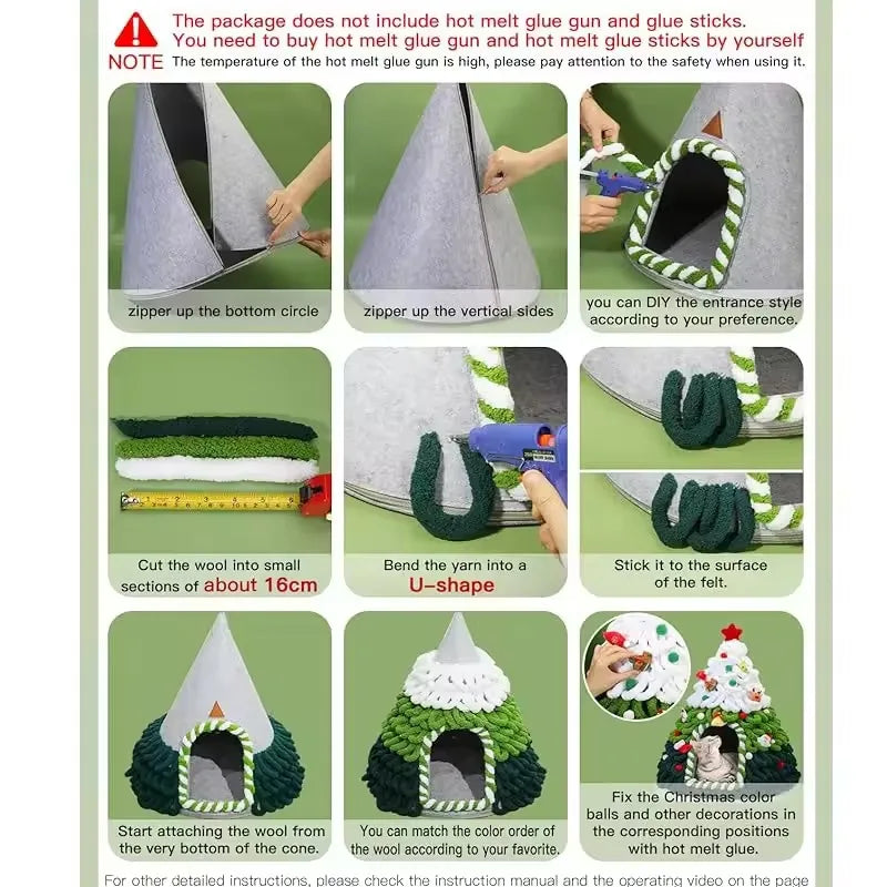 Christmas Tree Cat House & Bed – Winter Warm Enclosed Cat Nest, Cozy Security Hideaway for Cats & Kittens
