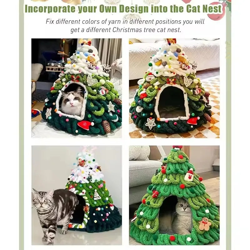 Christmas Tree Cat House & Bed – Winter Warm Enclosed Cat Nest, Cozy Security Hideaway for Cats & Kittens