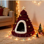 Christmas Tree Cat House & Bed – Winter Warm Enclosed Cat Nest, Cozy Security Hideaway for Cats & Kittens