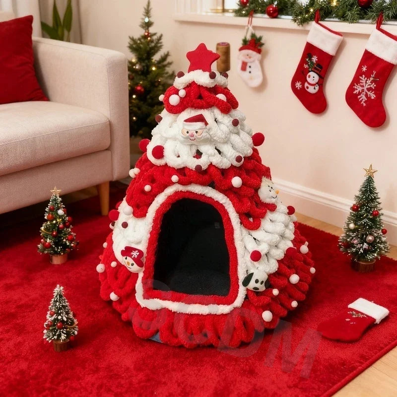 Christmas Tree Cat House & Bed – Winter Warm Enclosed Cat Nest, Cozy Security Hideaway for Cats & Kittens