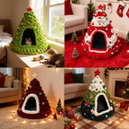 Christmas Tree Cat House & Bed – Winter Warm Enclosed Cat Nest, Cozy Security Hideaway for Cats & Kittens