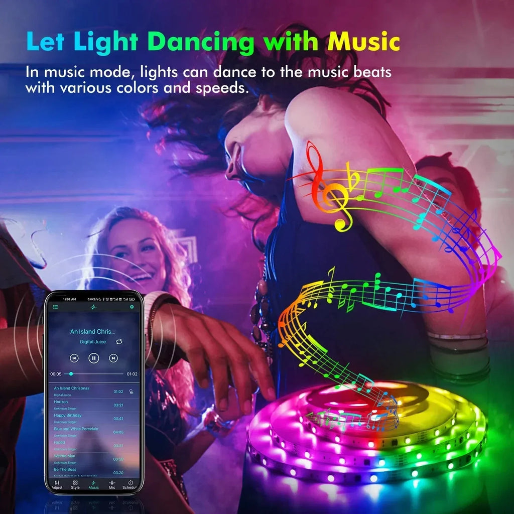 Smart RGB 5050 LED Wall Strip Lights Bluetooth Music Sync APP Remote Flexible Ribbon for TV Backlight Bedroom Home Party Decor