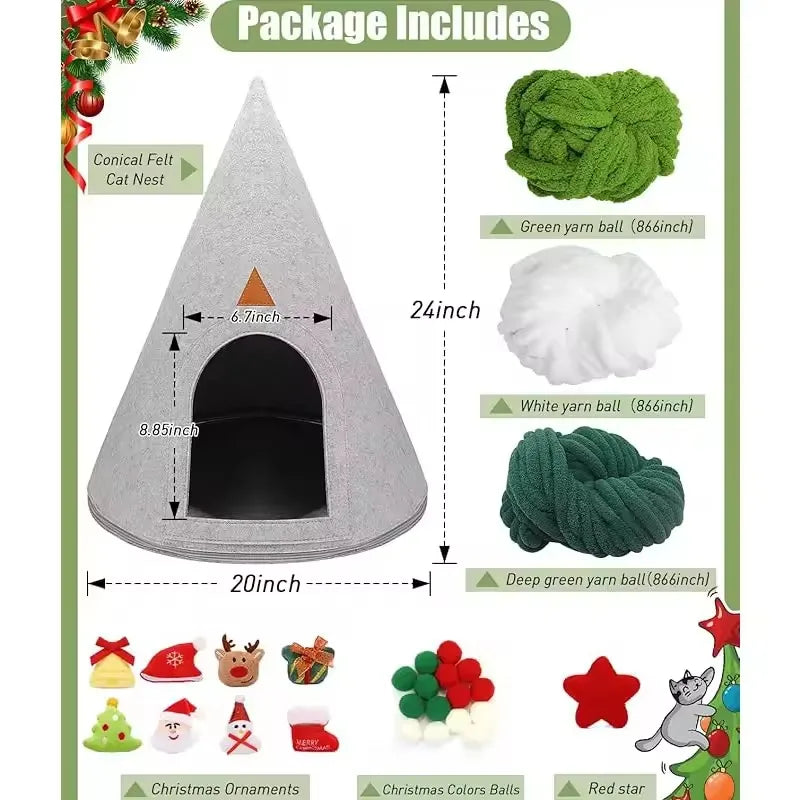 Christmas Tree Cat House & Bed – Winter Warm Enclosed Cat Nest, Cozy Security Hideaway for Cats & Kittens