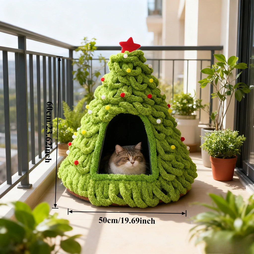 Christmas Tree Cat House & Bed – Winter Warm Enclosed Cat Nest, Cozy Security Hideaway for Cats & Kittens