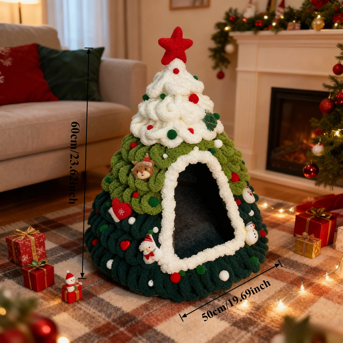 Christmas Tree Cat House & Bed – Winter Warm Enclosed Cat Nest, Cozy Security Hideaway for Cats & Kittens